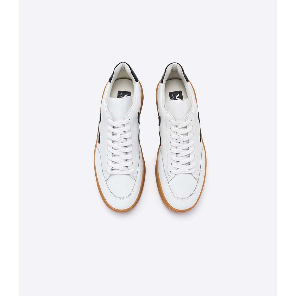 Veja V-12 LEATHER Women's Sneakers White/Black/Beige | CA 670LIS